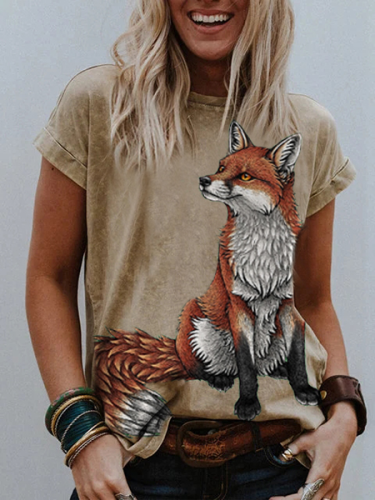 Women's Casual Fox Fun Printed T-shirt