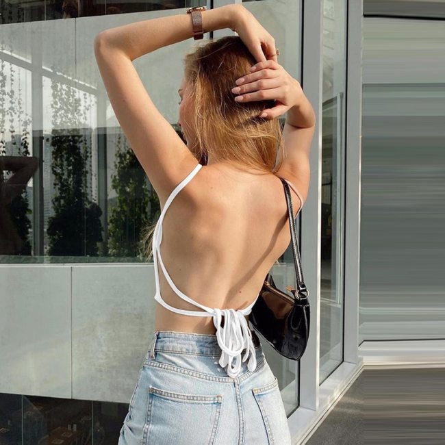 BOOFEENAA Strappy Open Back Crop Top Women Clothes White Light Blue Cami Sexy Club Tank Tops 2021 Summer Outfits C68-AH10