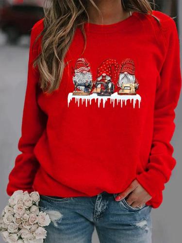 Women's Christmas Gnomes Print Long Sleeve Round Neck Sweatshirt