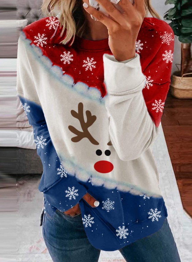 Women's Christmas Reindeer Printed Casual Sweatshirt