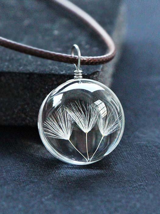 Dandelion Time gem timeless flower handmade necklace
