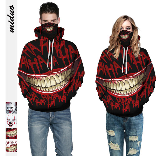 Halloween clown 3D digital printing couple casual sweater