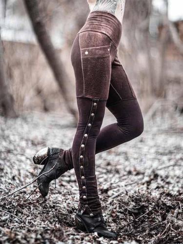 Women's Brown Button Soldier Leggings