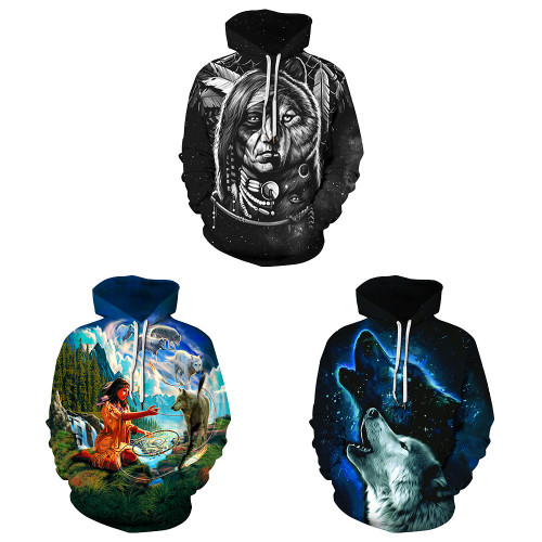 Indian digital print couple pullover hooded sweater