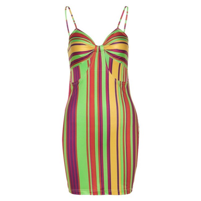 BOOFEENAA Sexy Colorful Striped Cutout Bodycon Dress Resort Wear Women 2021 Backless Sundress Beach Vacation Outfits C71-AG12