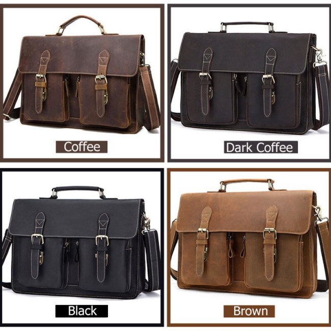 Men Vintage Genuine Leather Handbags Messenger Bag Leather Laptop Bag Men Multi-Functional Bags Men Briefcase Bag