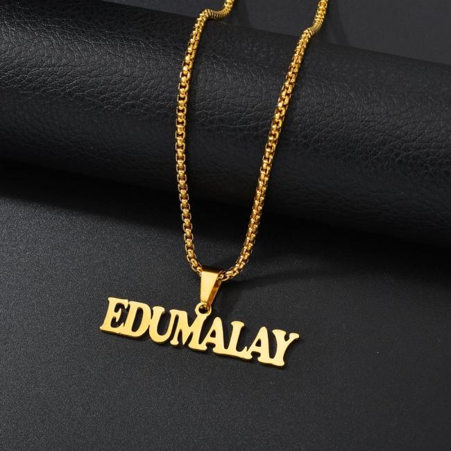 Goxijite 2019 Fashion Customized Stainless Steel Big Name Necklace For Women Men Personalized Letter Gold Necklace Pendant Gift