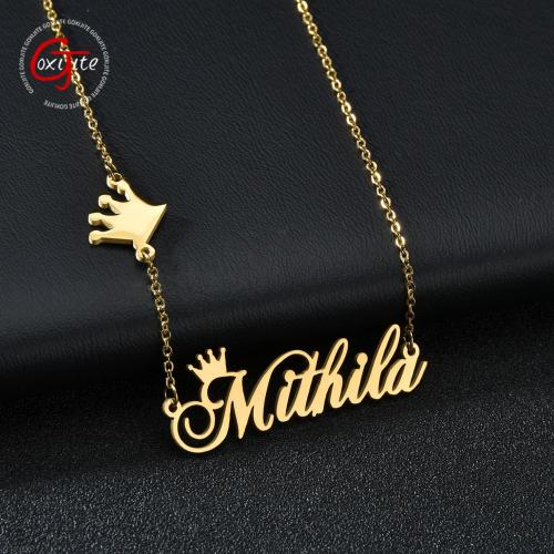 Goxijite Custom Fashion Name Necklace With Crown For Women Personalized Initial Nameplate Choker Necklace Best Gift