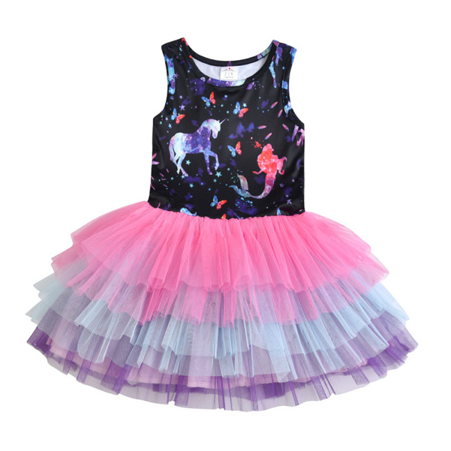 Princess Dresses Flying Sleeve Kids Dress Unicorn Party Girls Dresses 3-8Y