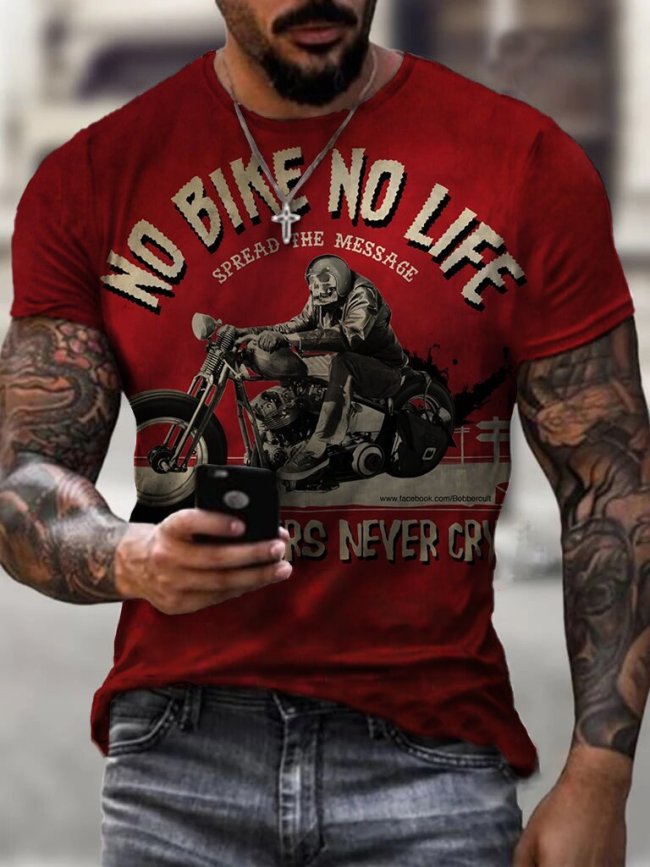 Mens Retro Motorcycle Riding Printed T-shirt