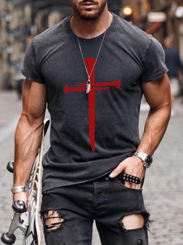 Men's Nail Cross Print Short Sleeve T-shirt