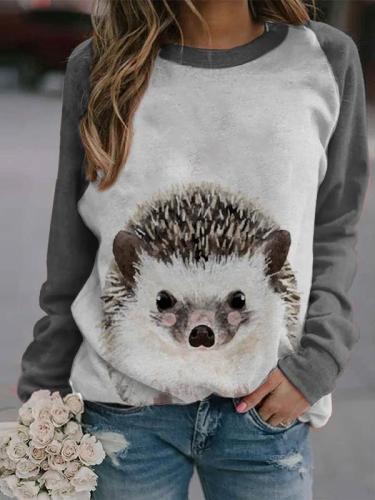 Women's Shy Little Hedgehog Print Sweatshirt