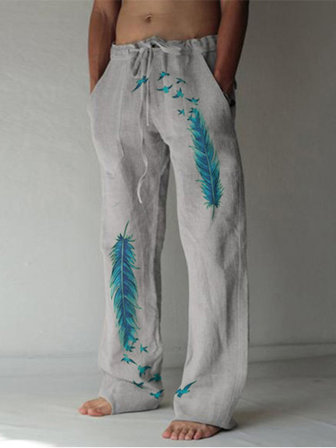 Men's casual flying bird print casual pants