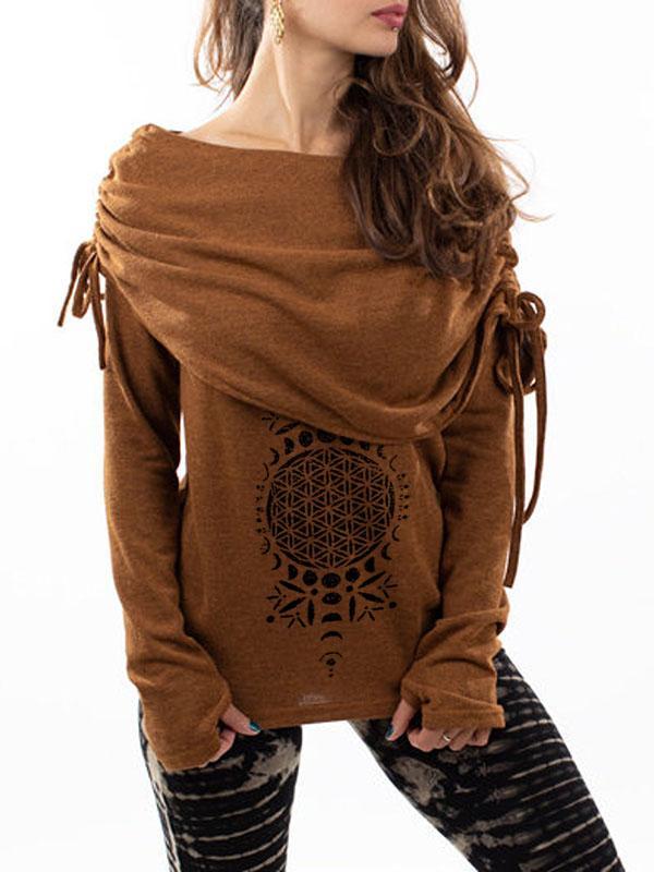 Women's Vintage Tribal Flat Shoulder Long Sleeve Pullover