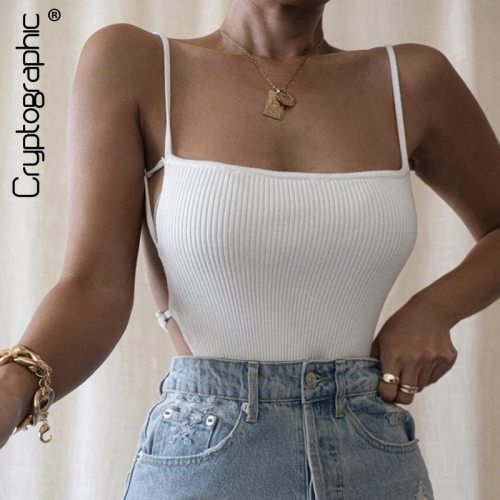 Cryptographic Sleeveless Bandage Sexy Backless Crop Tops for Women Solid Cropped Feminino Straps Camis Vest Top Streetwear