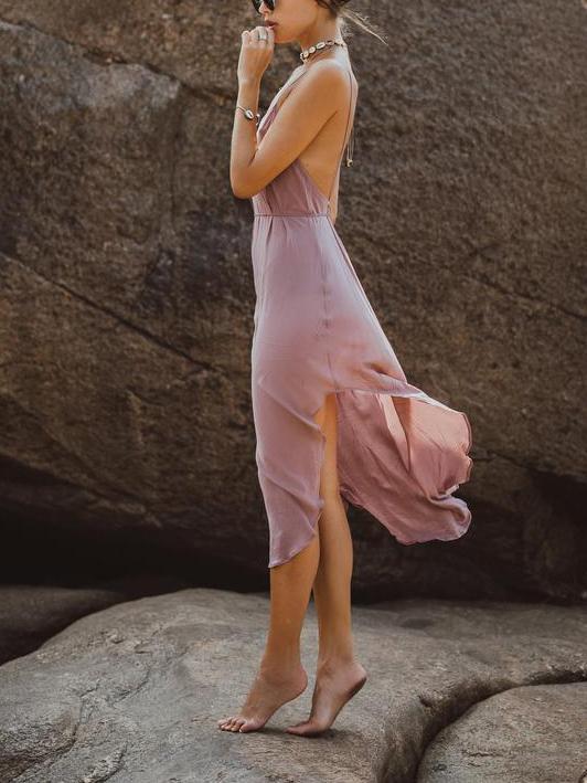 Women's Sexy Backless Cotton and Linen Holiday Dress