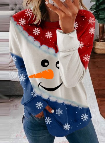 Ladies Christmas Snowman Snowflake Print Sweatshirt