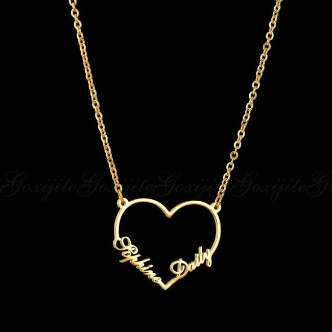 Goxijite 2019 Fashion Custom Stainless Steel 2 Name Heart Necklace For Women Personalized Letter Gold Choker Necklace Gift