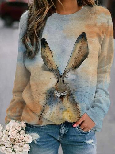 Cute Watercolor Rabbit Print Casual Sweatshirt