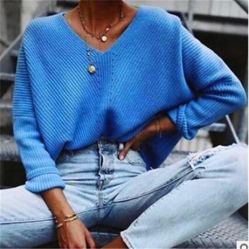 Sexy V-neck loose long sleeve sweater