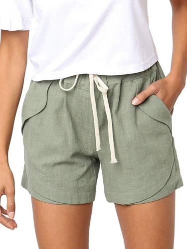 Women's cotton and linen drawstring elastic waist casual shorts