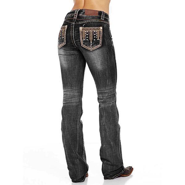 Women's Rhinestone Washed Faded Bootcut Jeans