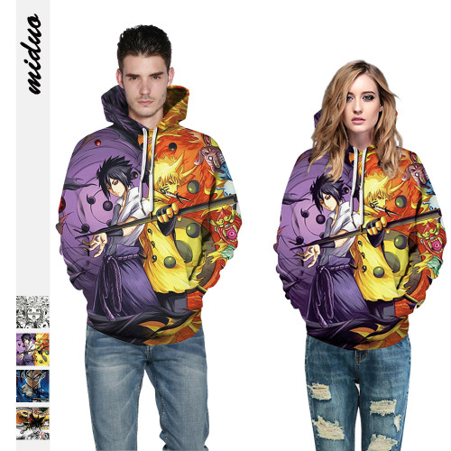 Anime 3D digital printing couples hooded loose sweater