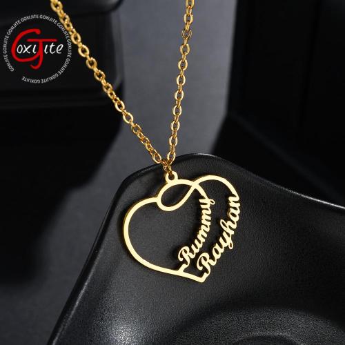 Goxijite Personalized Double Heart Name Necklace Customized Gold 2 Names Heart Necklaces Jewelry Engagement Gift
