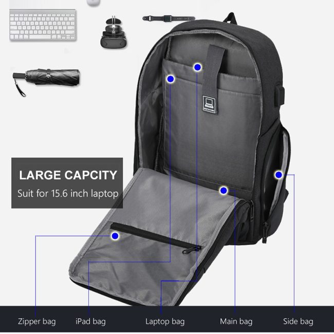 VORMOR 2020 New 15.6 inch Men School Laptop Backpacks Water Repellent USB Charge Travel Bags Male Mochila