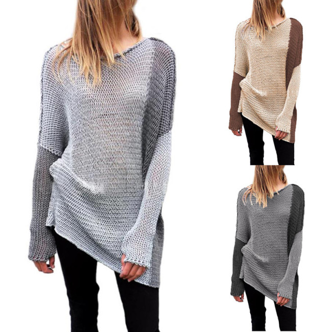Long-sleeved color-block sweater