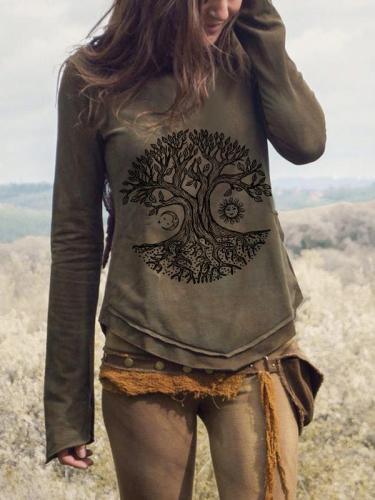 Women's Vintage Tree Of Life Print Long Sleeve Sweatshirt