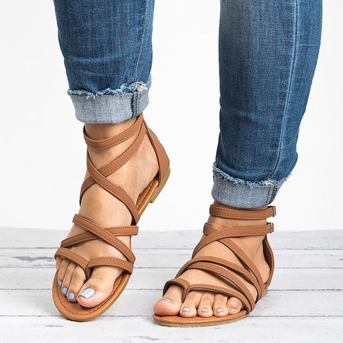 Women Sandals Rome Style Summer Shoes Woman Gladiator Sandals With Zip Flip Flop Female Flat Sandals Lady Beach Sandalias Mujer