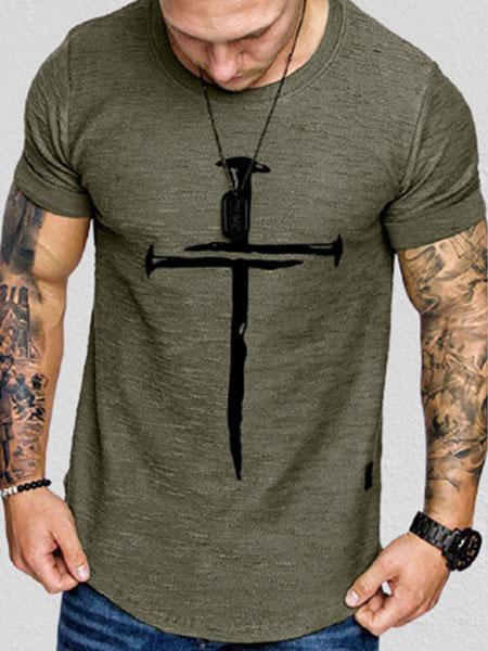 Men's Nail Cross Printed Casual Short Sleeve T-shirt