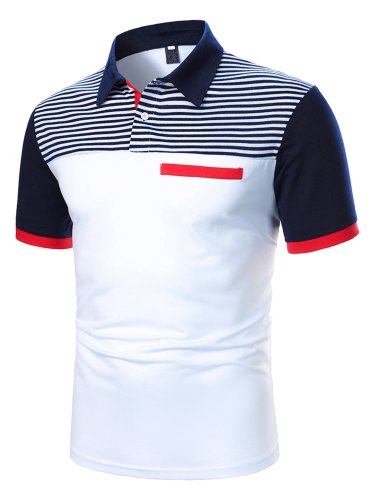 Men's Stripe Colorblock Short Sleeve Polo Shirt