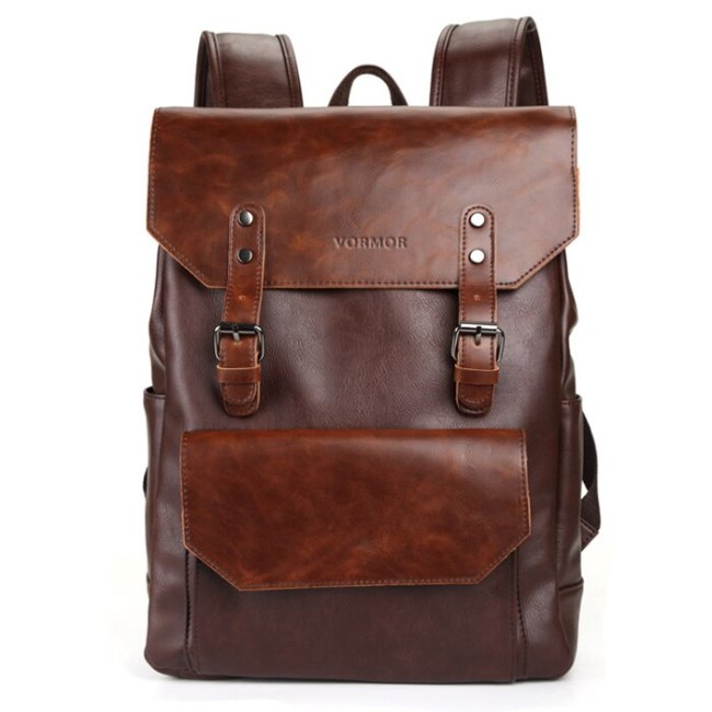 VORMOR Simple Large Capacity Leather Backpack For Travel Office Men Backpack Fashion School Bag mochila Black/Brown/Coffee