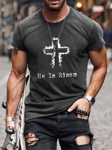 Men's He Is Risen Faith Cross Printed Short Sleeve T-shirt