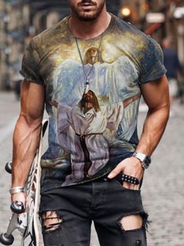 Men's casual Jesus Christ print T-shirt