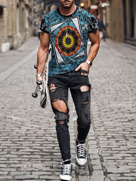 Men's ethnic elements 3D digital printing casual short-sleeved T-shirt