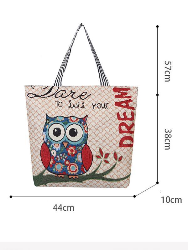 Cute Owl Print Canvas Bag Large Capacity Shoulder Bag