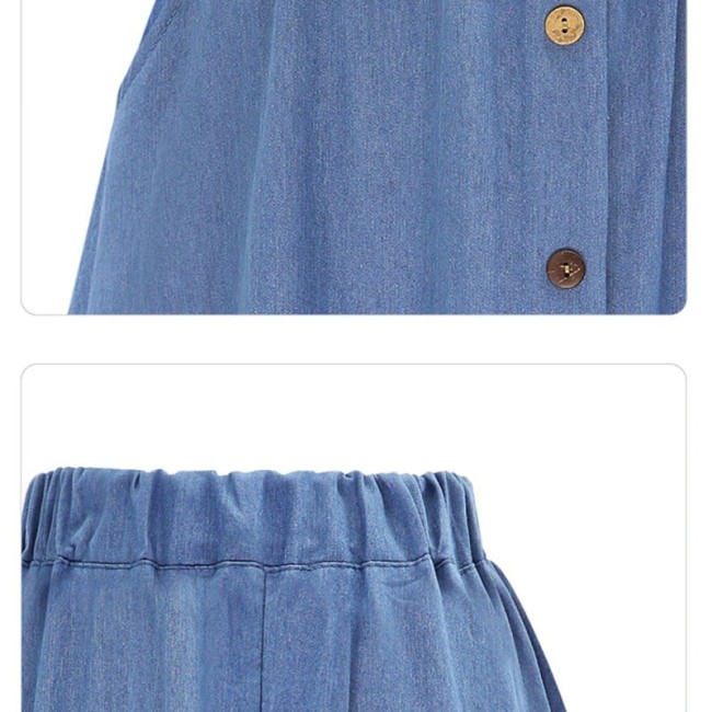 Spódnice dżinsowe w stylu preppy Kobiety Długa spódnica w jednolitym kolorze