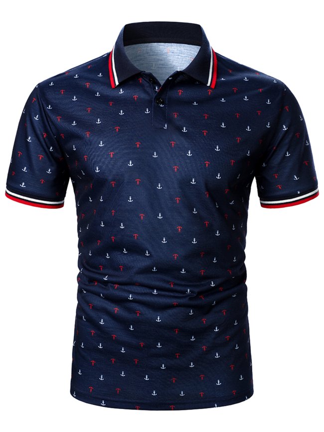 Men's Casual Anchor Print Polo Shirt