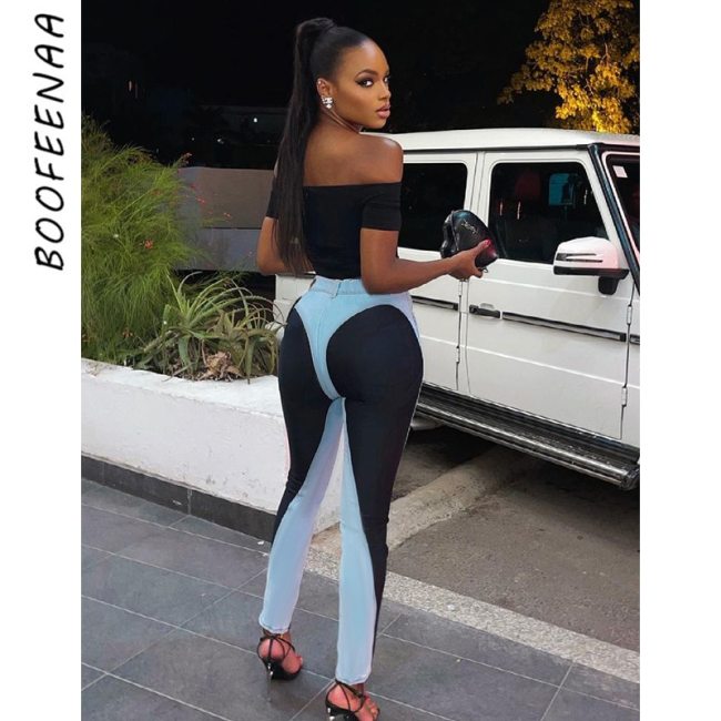 BOOFEENAA Sexy Colorblock High Waisted Skinny Pencil Pants Trendy Clothes for Women Streetwear Casual Trousers C85-DH27