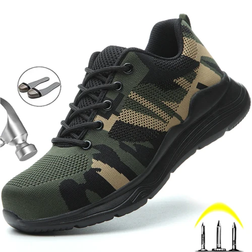 Lightweight Safety Shoes Men Boots Camouflage Work Shoes Construction Indestructible Shoes Work Sneakers Men Boots Security