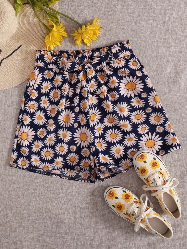 Short shorts Conventional cropping Floral conventional Splice printing Non-stretchy Daily Going Out Polyester Cotton Spring Summer Casual