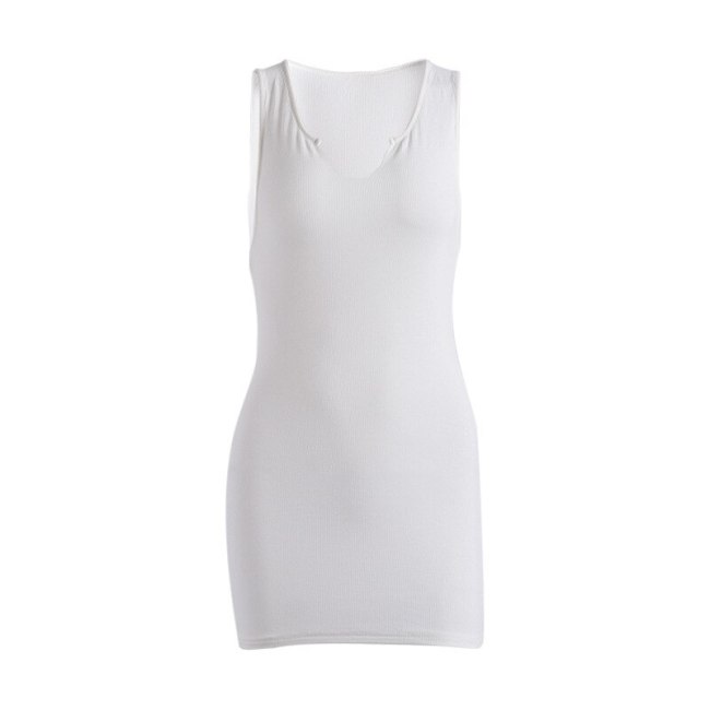 BOOFEENAA Sexy Sleeveless V Neck Bodycon Dresses for Women 2020 Club Mini Dress White Ribbed Knitted Casual Summer Dress C85AG13