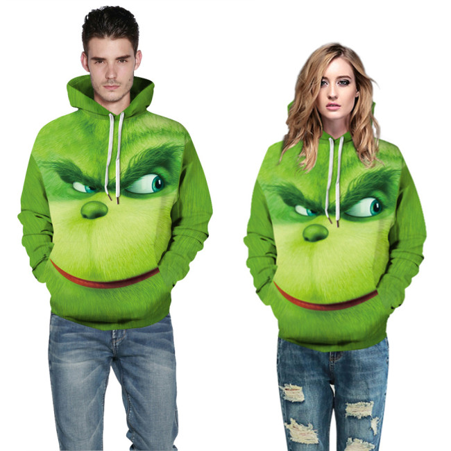 Green Hair Monster Grinch Digital Printed Women's Hooded Sweatshirt