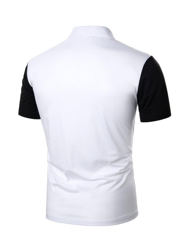 Men's Casual Striped Color Block Polo Shirt