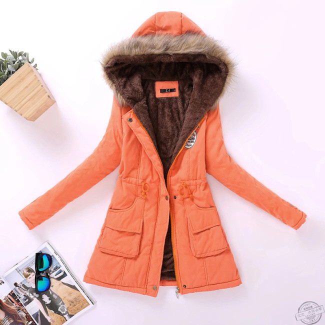 women cotton wadded hooded jacket medium-long casual parka thickness