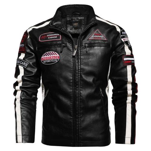 Men's Motorcycle Jacket Aviator Leather Embroidered Jacket