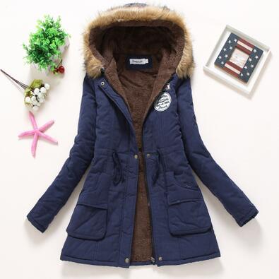 women cotton wadded hooded jacket medium-long casual parka thickness